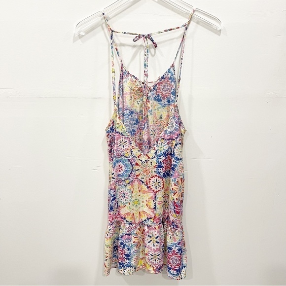 Sunsets Swimwear Printed Riviera Dress Strappy Lace-Up Ruffle Flounce Hem - Picture 3 of 8